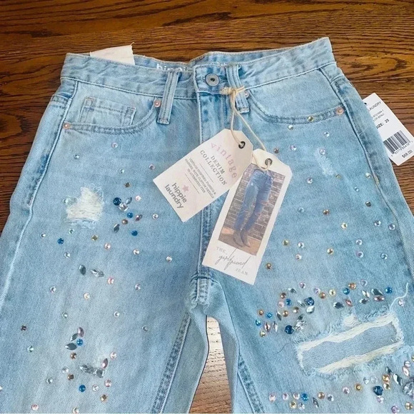Hippie Laundry Jeans Size 25 High Rise Raw Hem Bling Adorable - Picture 3 of 12